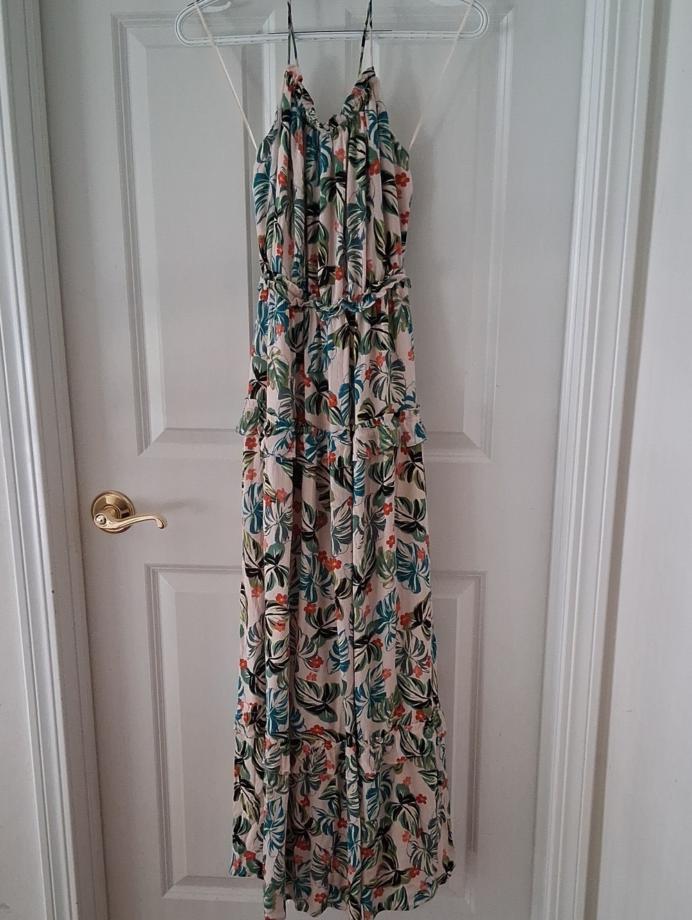 Lost + Wander Floral Maxi Dress in Cream with Green & Coral Accents Size XS